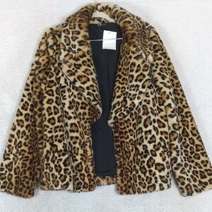 Love Token Women's Leopard Print Faux Fur Cardigan Jacket Size‎ XS